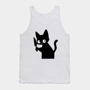 Black Cat With Knife Tank Top